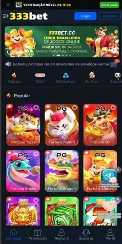 Tela do aplicativo da 333bet Brasil em celular